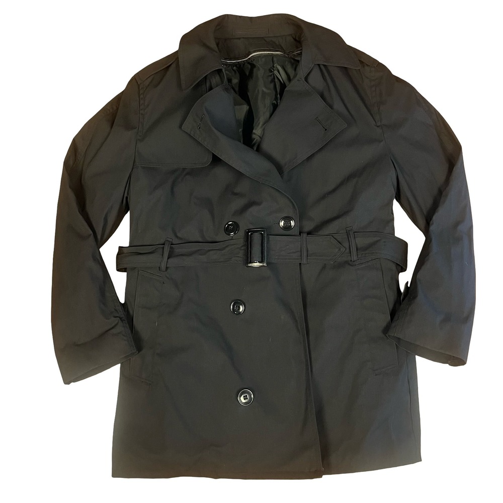 Defense Logistics Agency Garrison Collection Black Trench Coat Belted 44S Mens